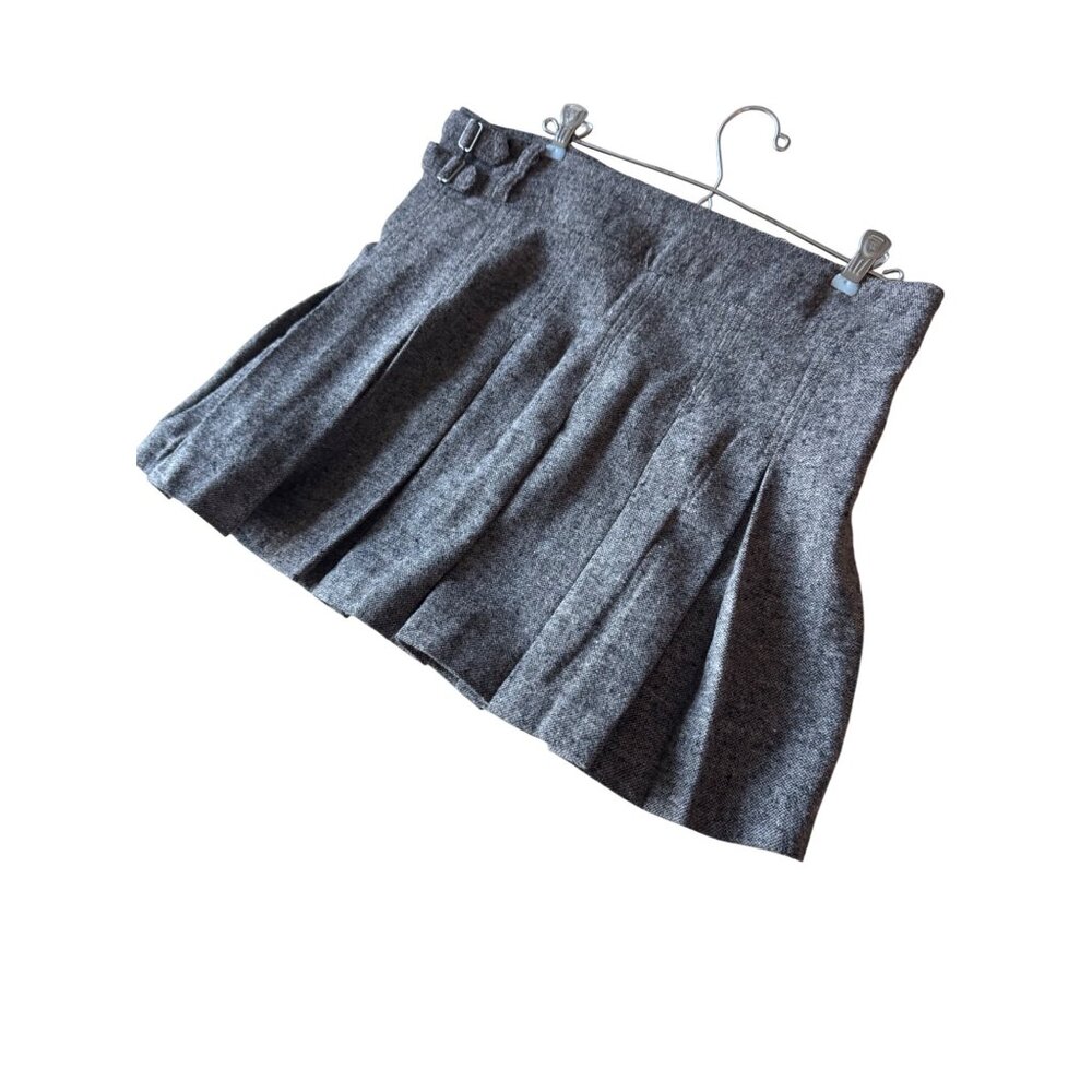 Gray Wool-Blend Pleated Mini Skirt With Buckle Detail By Max Studio London Size